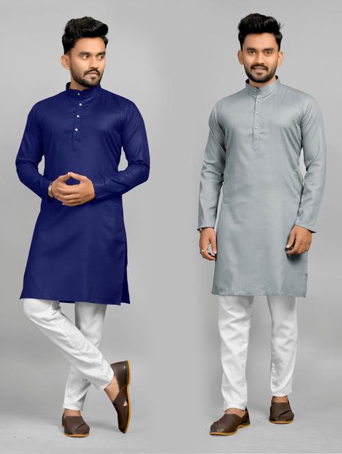 men pack of 2 solid long kurta - 20754799 - Standard Image - 0
