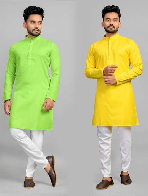 men pack of 2 solid long kurta