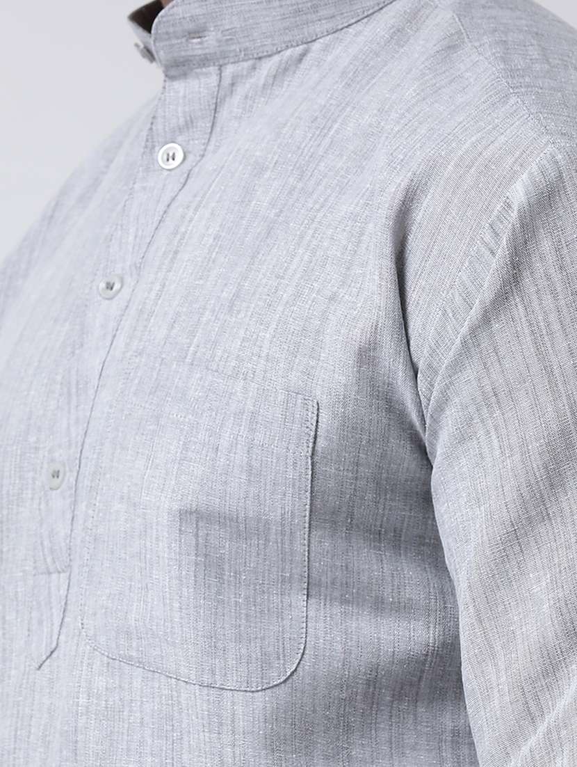 grey self design button detailed short kurta - 20754848 -  Standard Image - 4