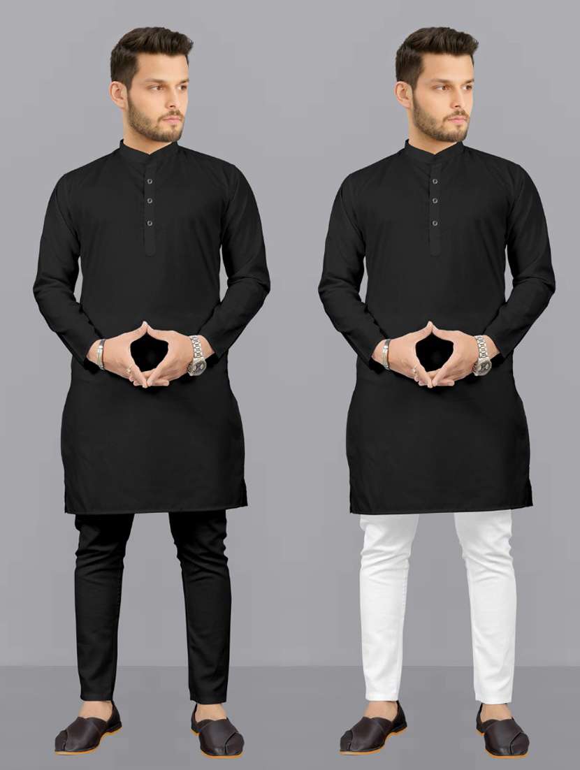 men pack of 2 solid kurta pyjama set