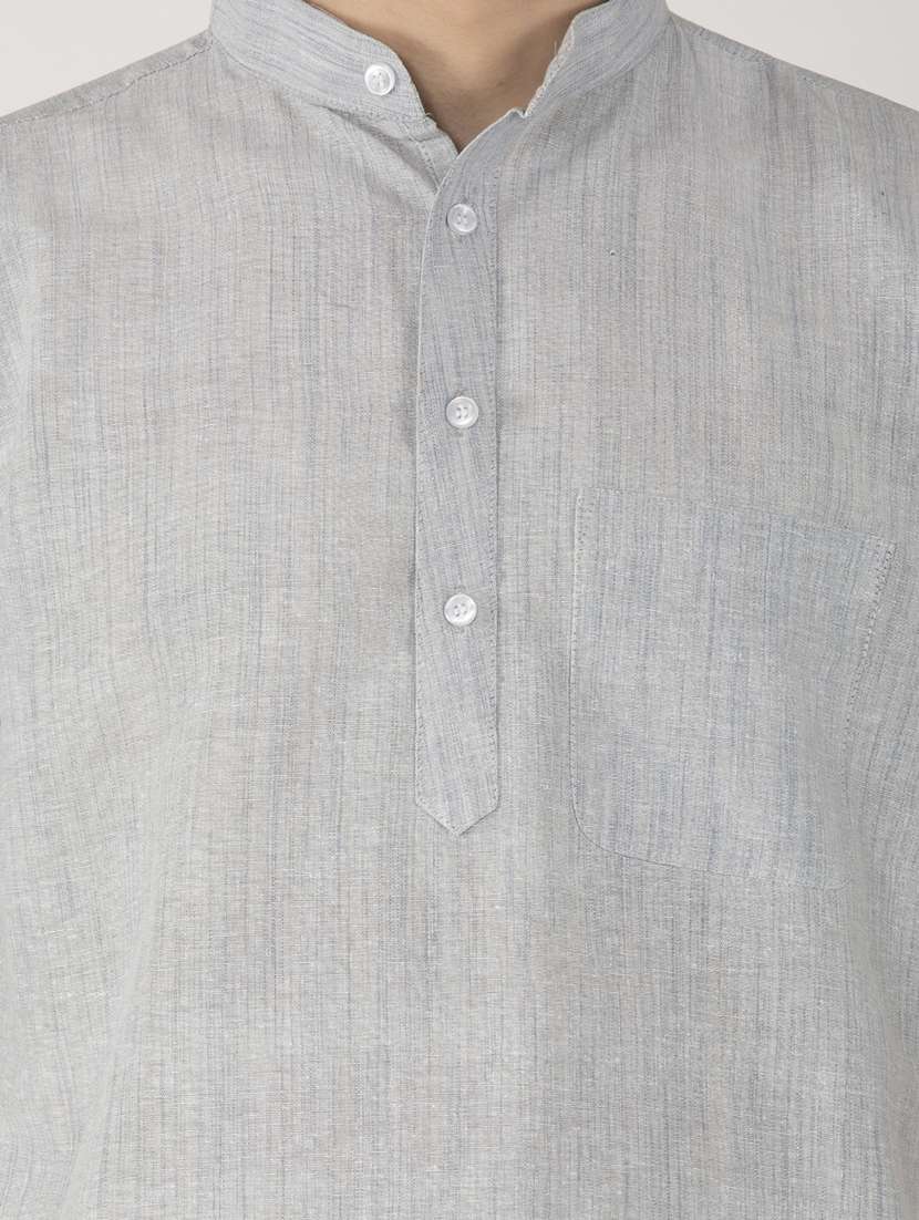 grey self design button detailed short kurta - 20755051 -  Standard Image - 4