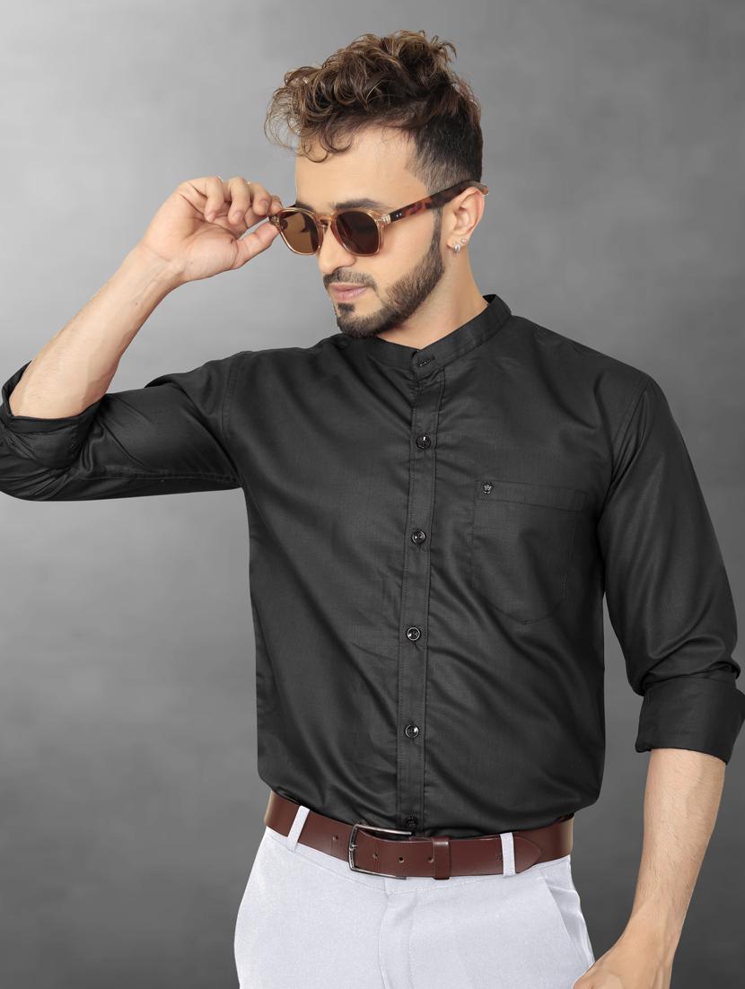men black solid full sleeve casual shirt - 20755086 - Standard Image - 1