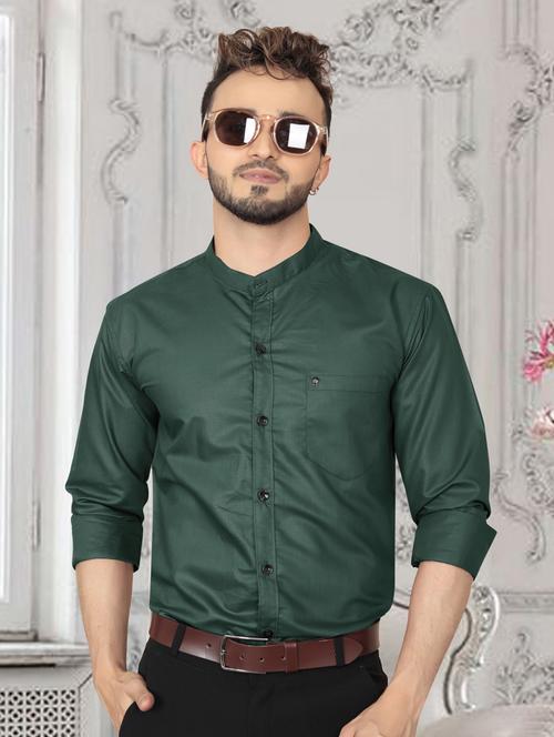 bottle green cotton casual shirt - 20755088 -  Standard Image - 0