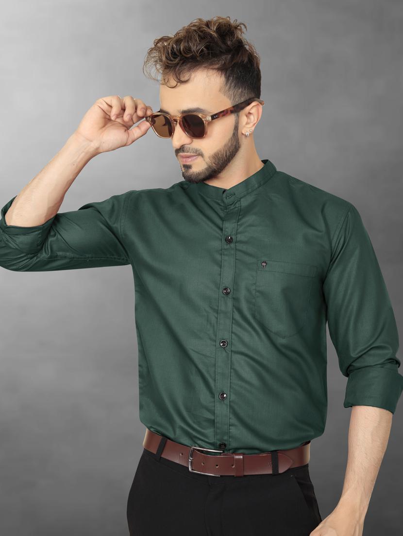 bottle green cotton casual shirt - 20755088 -  Standard Image - 1