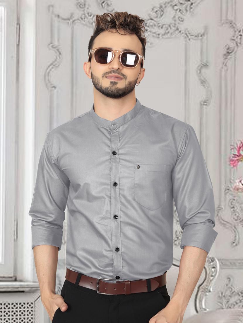 grey solid cotton casual shirt - 20755089 - Zoom Image - 0