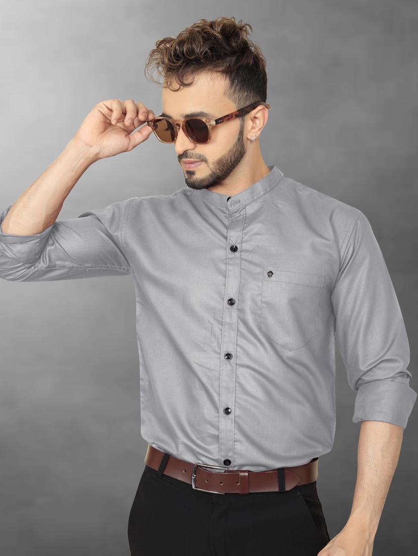 grey solid cotton casual shirt - 20755089 -  Standard Image - 1
