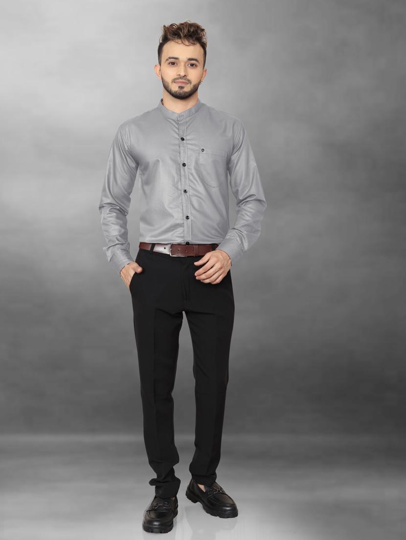 grey solid cotton casual shirt - 20755089 - Standard Image - 4
