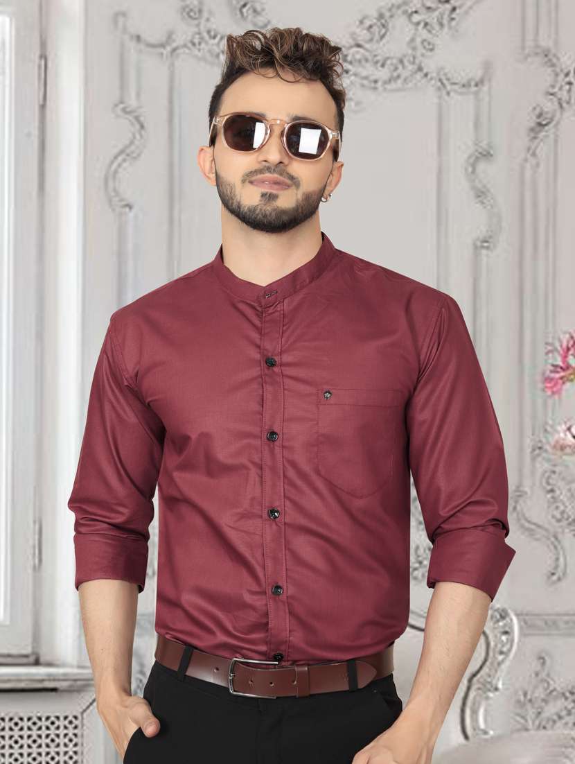 wine cotton solid casual shirt