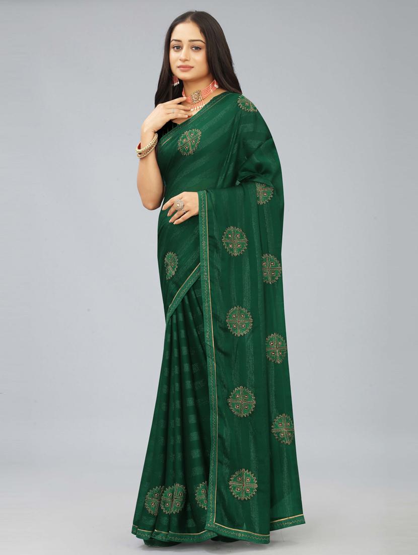 green chiffon embroidered saree with blouse - 20755115 - Standard Image - 1