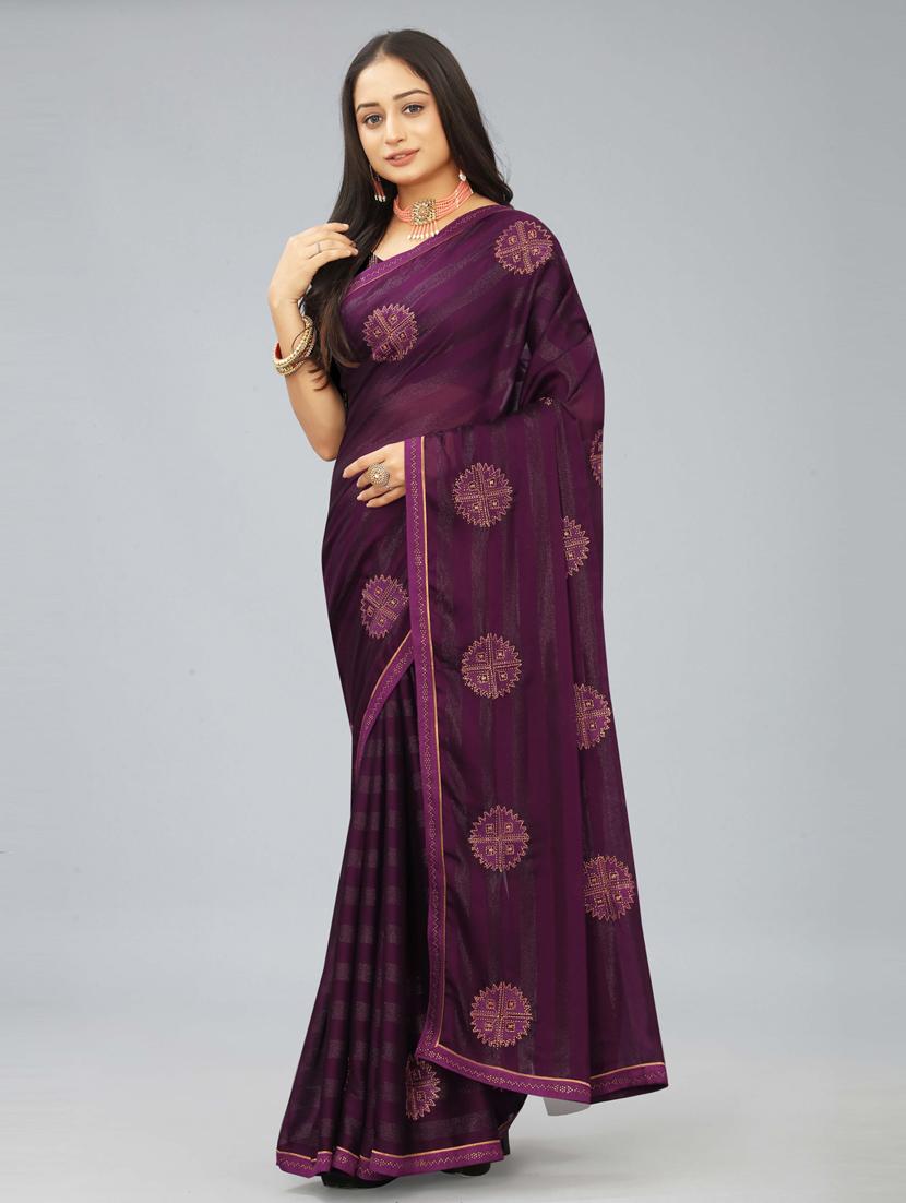 purple embroidered saree with blouse - 20755119 - Standard Image - 1