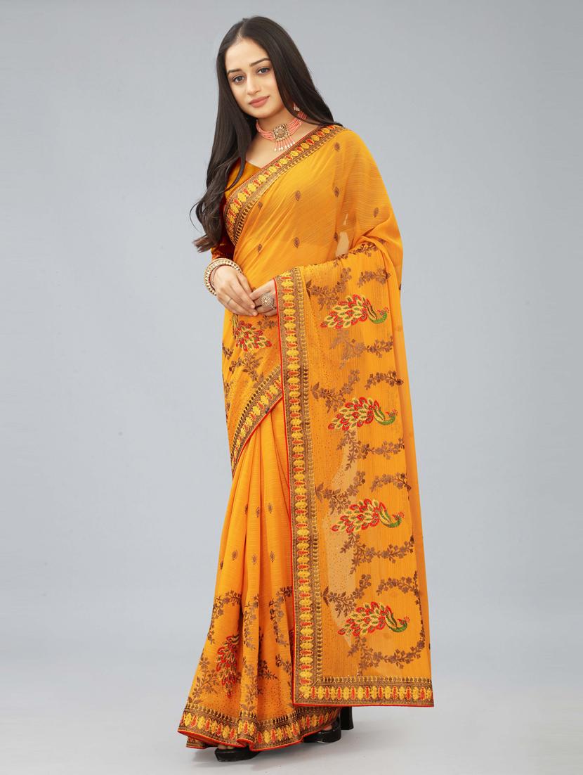 mustard embroidered saree - 20755124 - Standard Image - 1