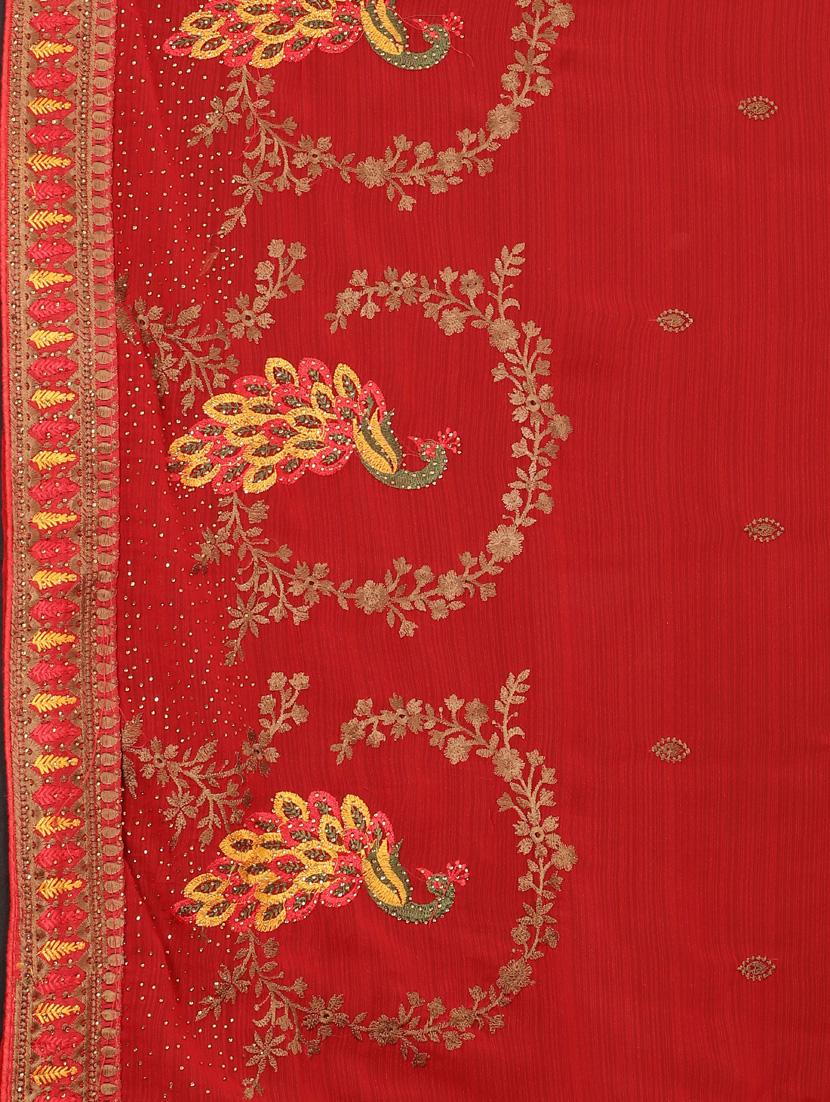 red chiffon embroidered saree with blouse - 20755128 - Standard Image - 4