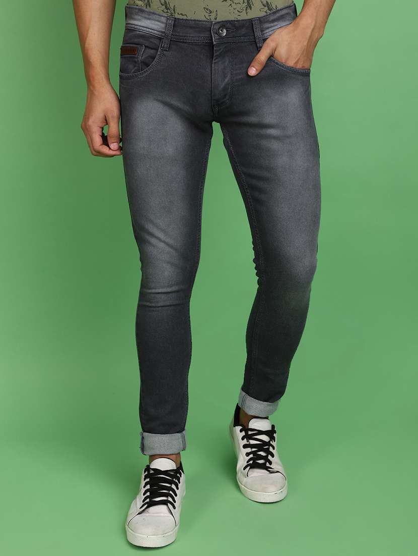 men mid rise plain denim jeans