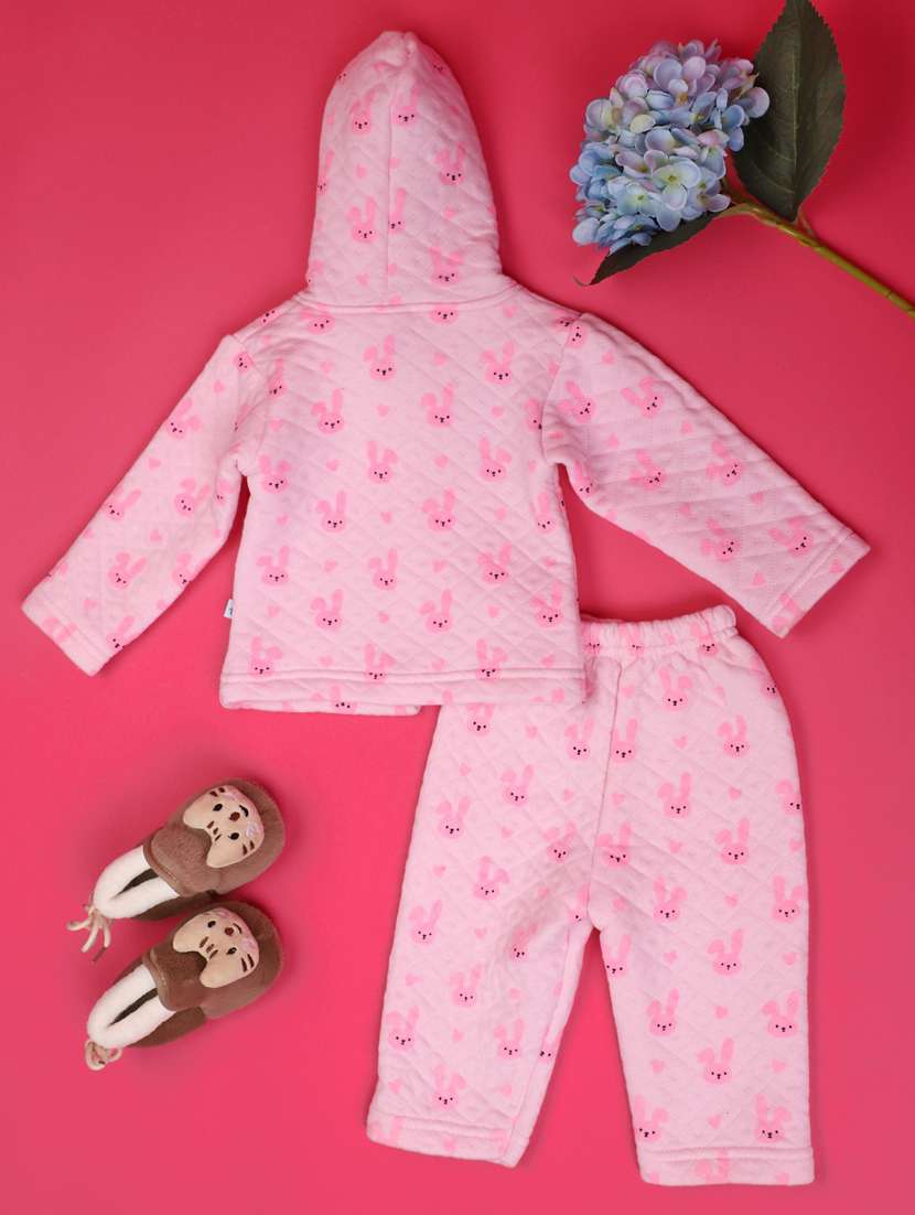 pink printed detailed hooded shirt & pyjama set - 20755265 - Standard Image - 1