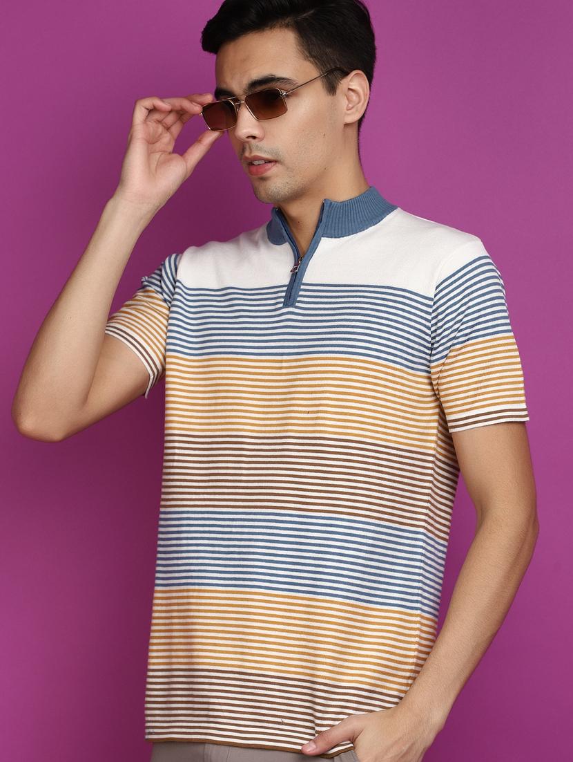 men mock neck striped t-shirt - 20755269 -  Standard Image - 1