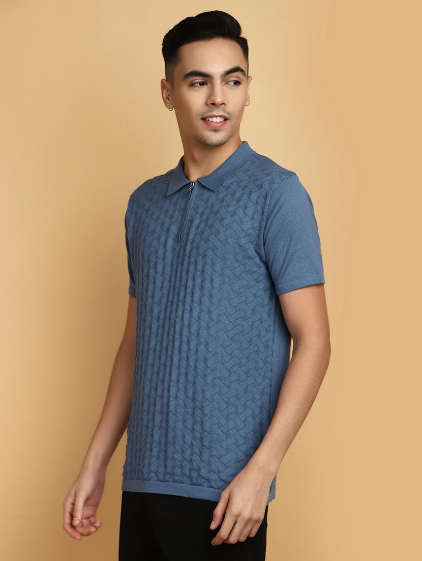 men polo neck self design t-shirt - 20755270 - Standard Image - 1