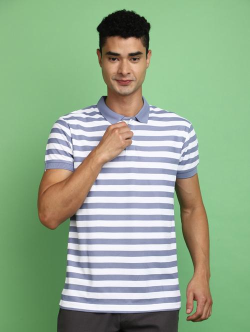 men striped print short sleeve polo t-shirt - 20755272 - Standard Image - 0