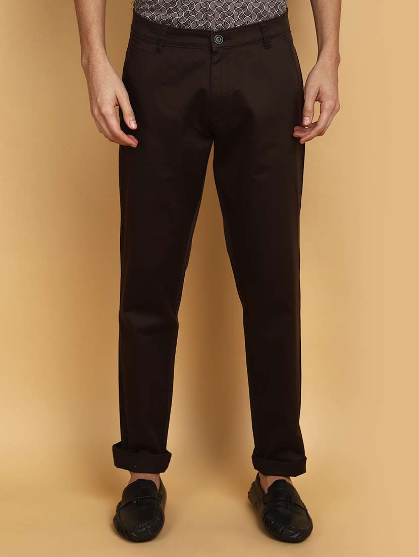 men solids brown chinos casual trouser