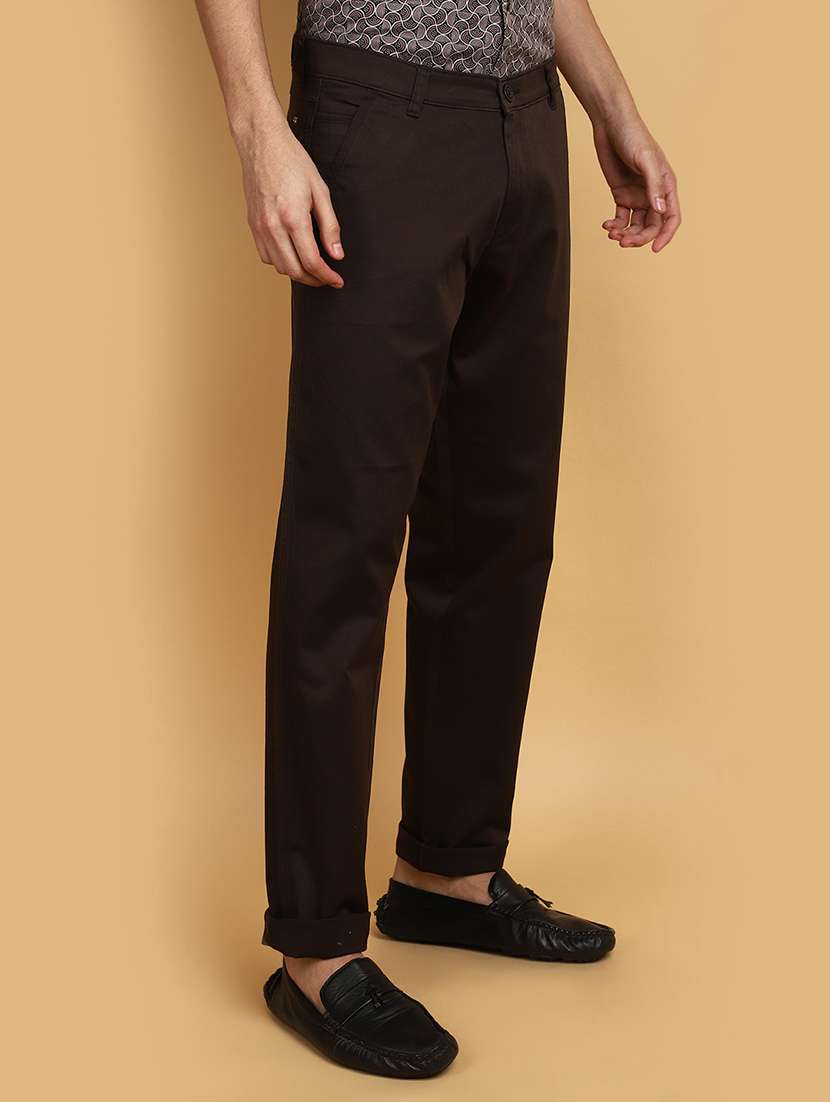 men solids brown chinos casual trouser - 20755395 -  Standard Image - 1