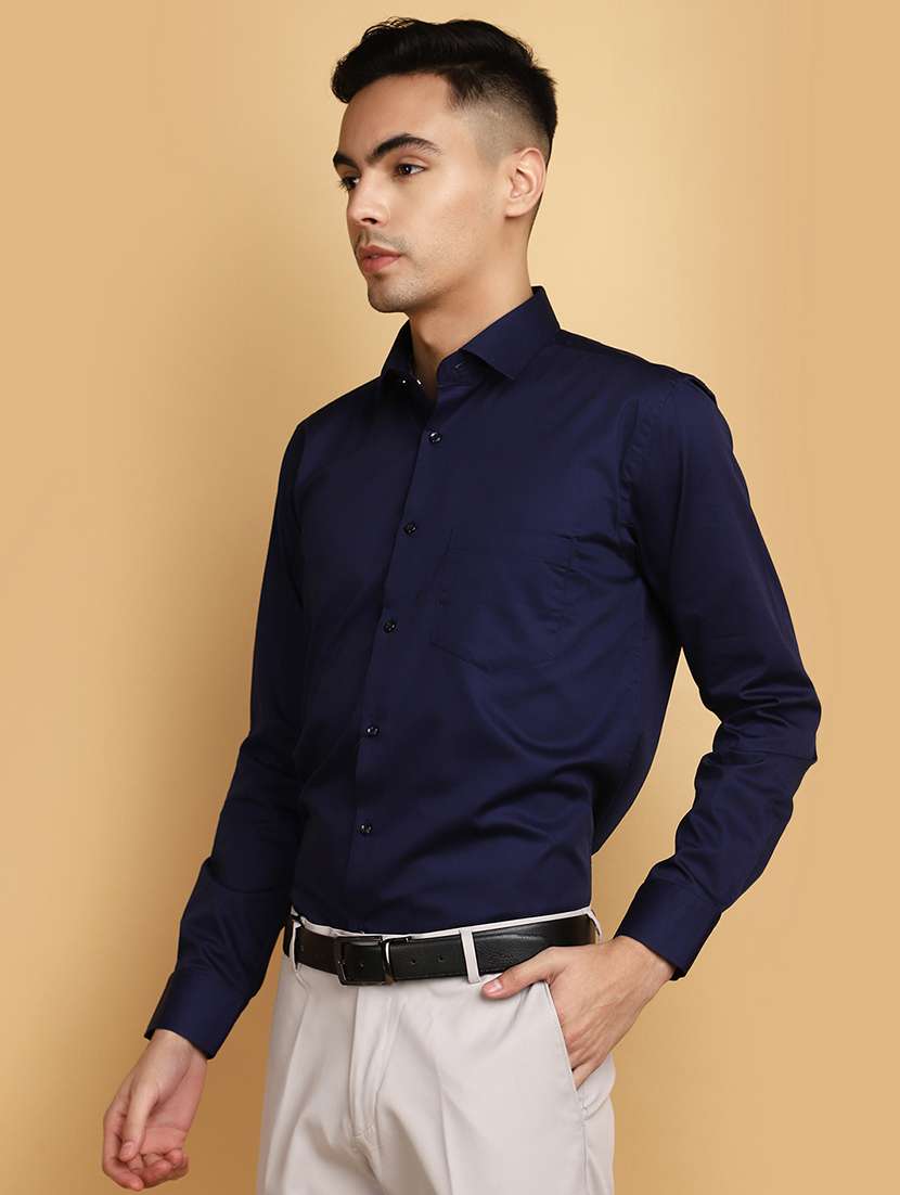 men navy blue regular fit solid formal shirt - 20755439 -  Standard Image - 1