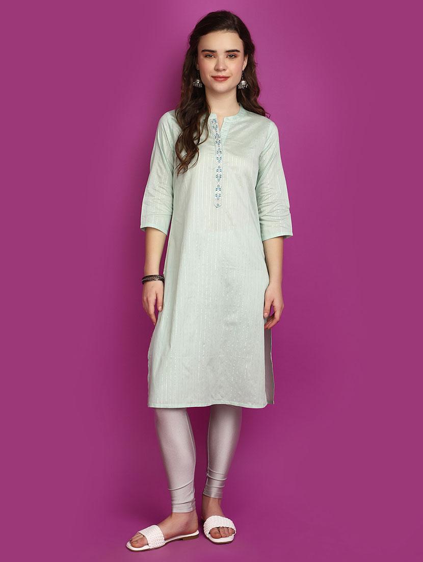 women green mandarin neck straight kurta - 20755487 - Zoom Image - 0