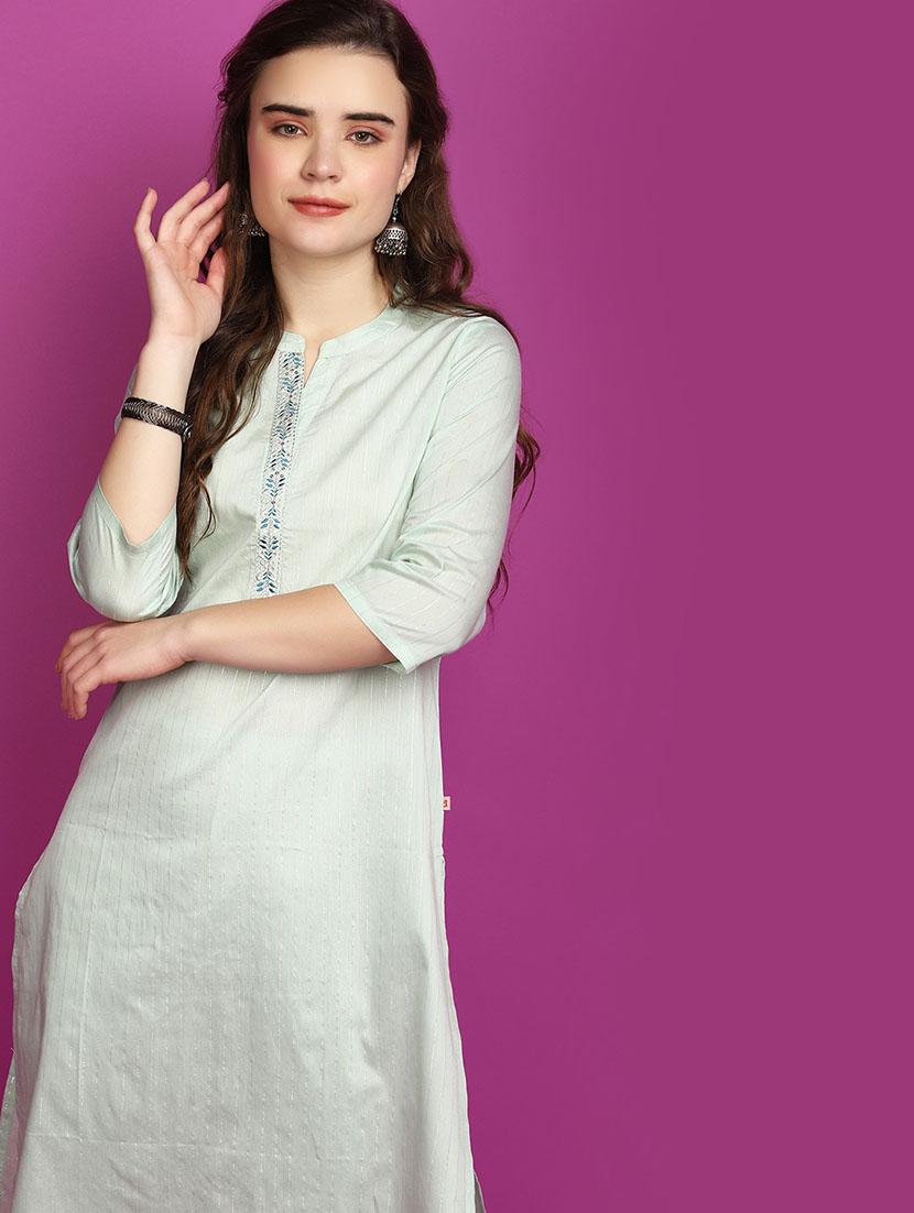 women green mandarin neck straight kurta - 20755487 - Standard Image - 4