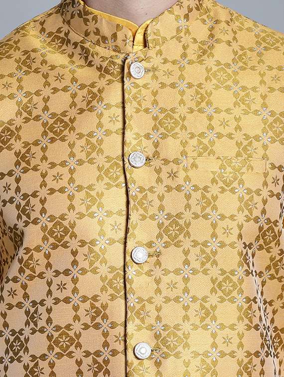 mustard silk blend nehru jacket - 20755511 -  Standard Image - 4