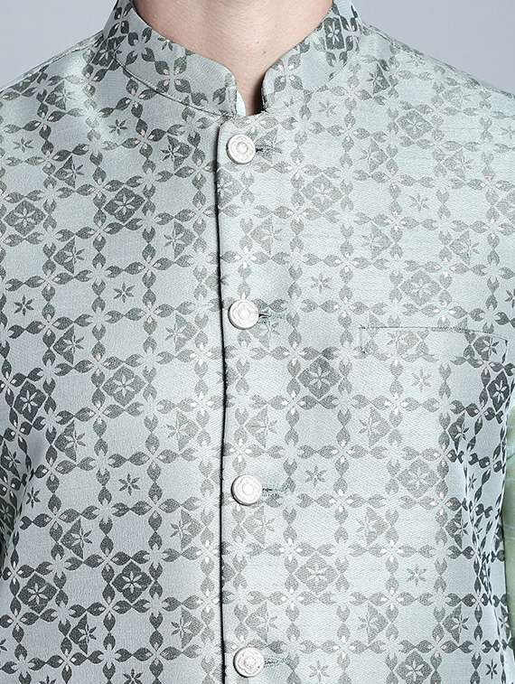 green self design nehru jacket - 20755512 -  Standard Image - 4