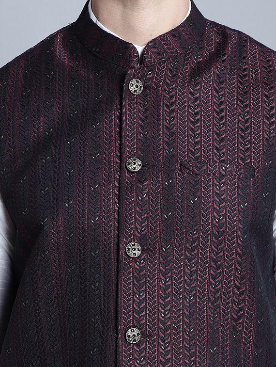 men maroon self-designed nehru jacket - 20755517 - Standard Image - 4