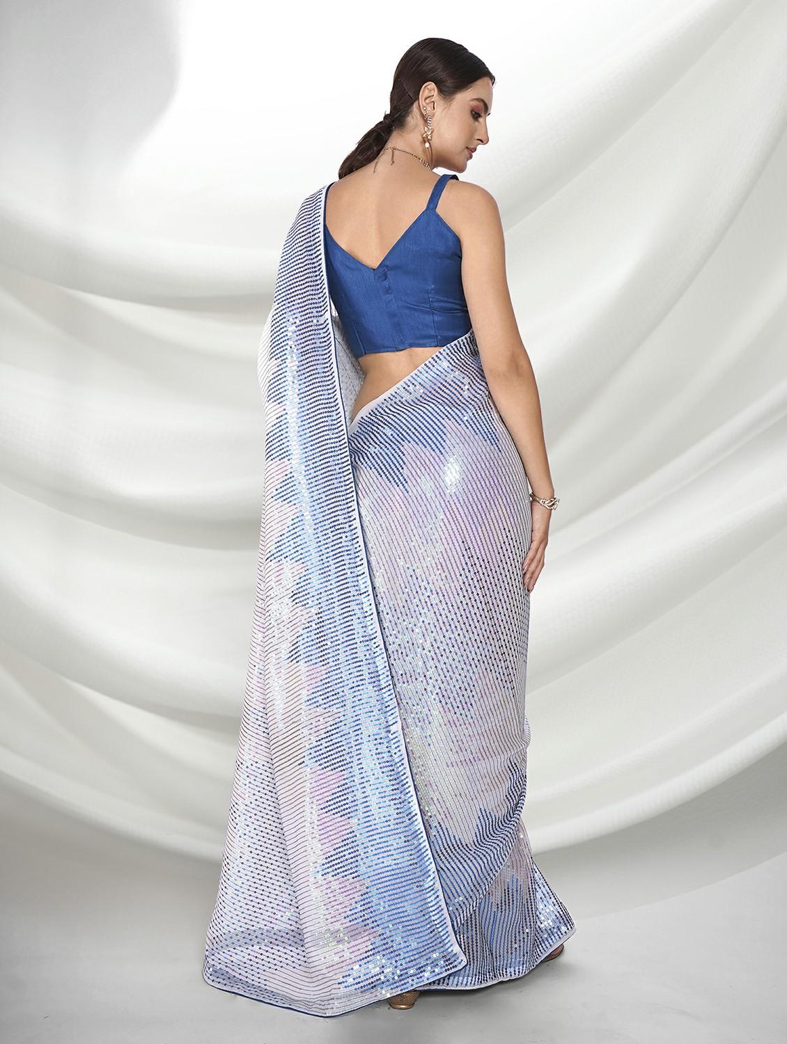 women light blue sequin work saree with blouse - 20755890 - Standard Image - 1