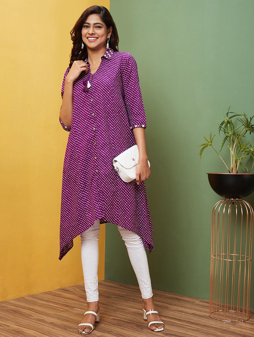 purple leheriya a-line kurta - 20755942 - Zoom Image - 0
