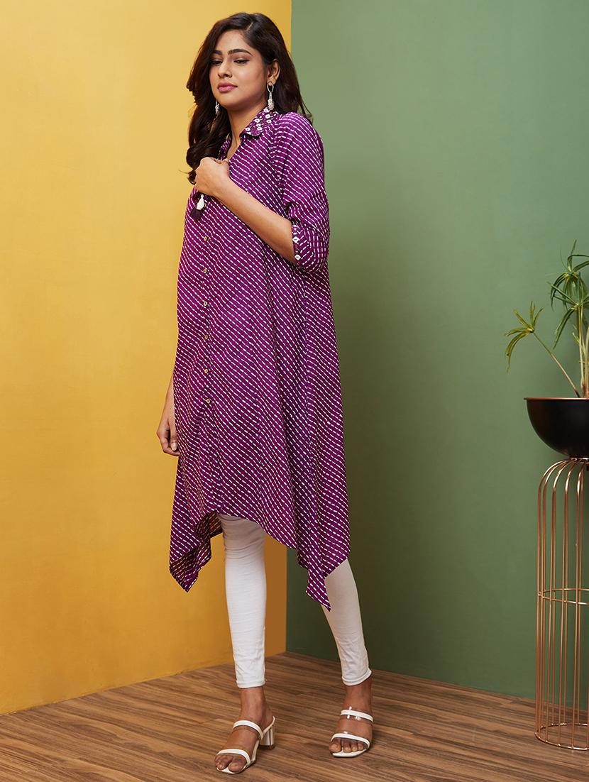 purple leheriya a-line kurta - 20755942 - Standard Image - 1
