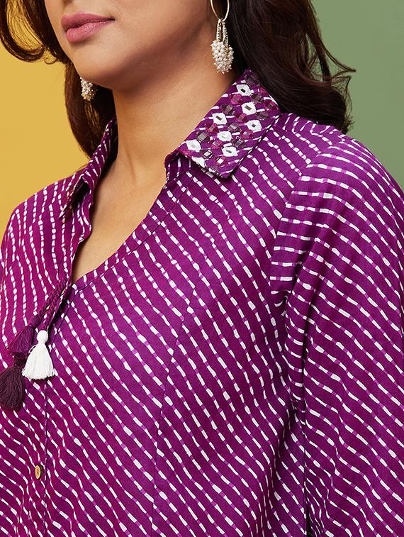 purple leheriya a-line kurta - 20755942 - Standard Image - 4