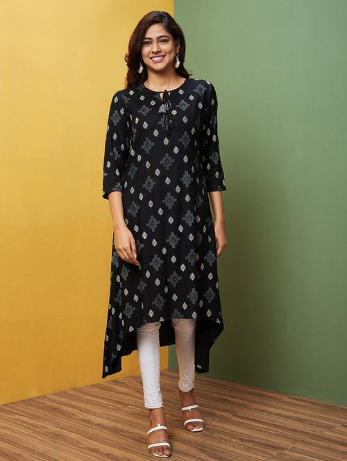 black ethnic motif a-line kurta - 20755944 -  Standard Image - 0