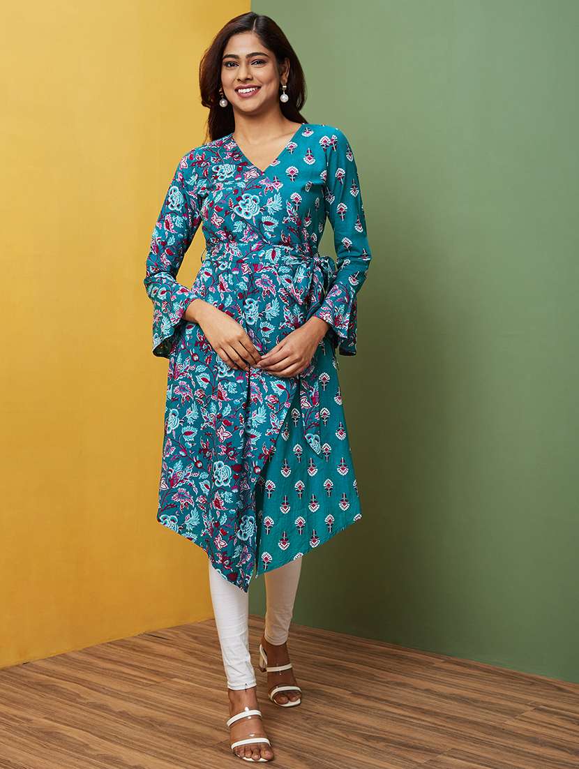 green floral printed a-line kurta