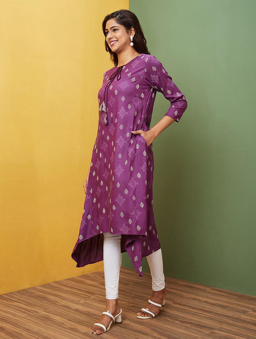 purple printed a-line kurta - 20755950 - Standard Image - 1