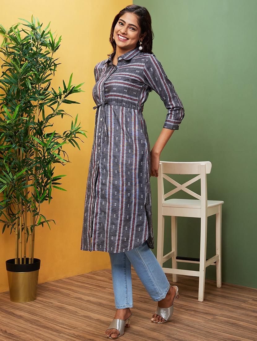 multicolored self-designed straight kurta - 20755951 -  Standard Image - 1