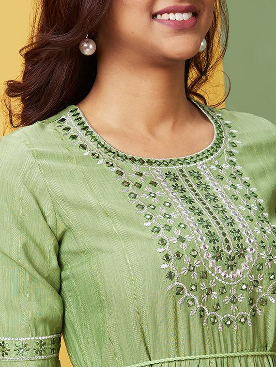 green embroidered tiered kurta - 20755957 - Standard Image - 4