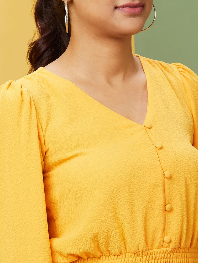 women solid puff sleeves blouson top - 20755978 - Standard Image - 4