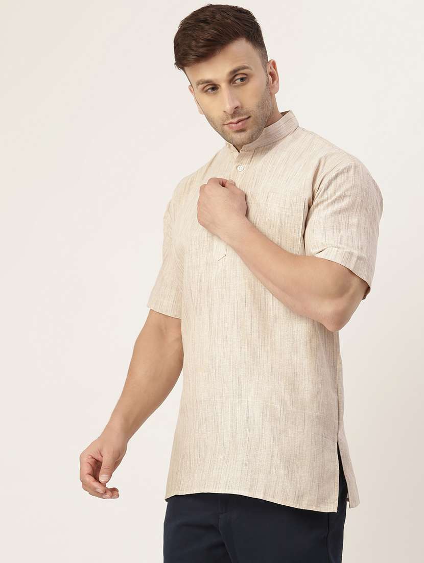 beige self design short kurta - 20756115 - Standard Image - 1