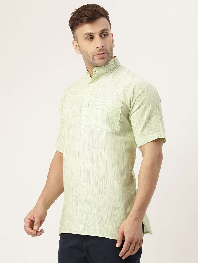 green self design mandarin collar short kurta - 20756123 - Standard Image - 1