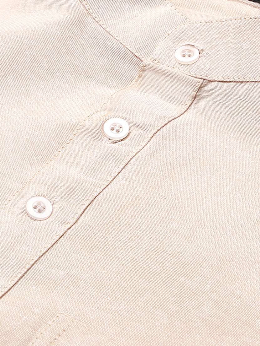 solid beige mandarin collar short kurta - 20756132 - Standard Image - 4