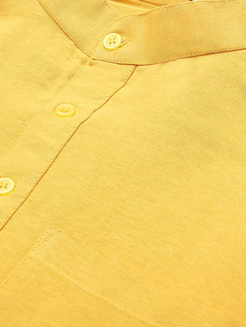 solid yellow mandarin collar short kurta - 20756139 - Standard Image - 4