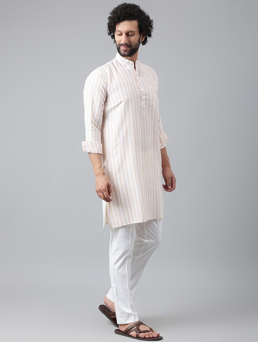 men mandarin neck striped kurta pyjama ethnic wear set - 20757260 - Standard Image - 1