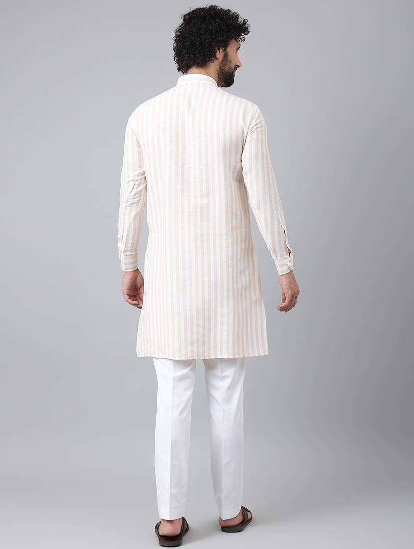 men mandarin neck striped kurta pyjama ethnic wear set - 20757260 - Standard Image - 4