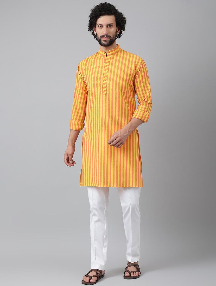 orange & yellow striped kurta pyjama set - 20757265 - Standard Image - 1