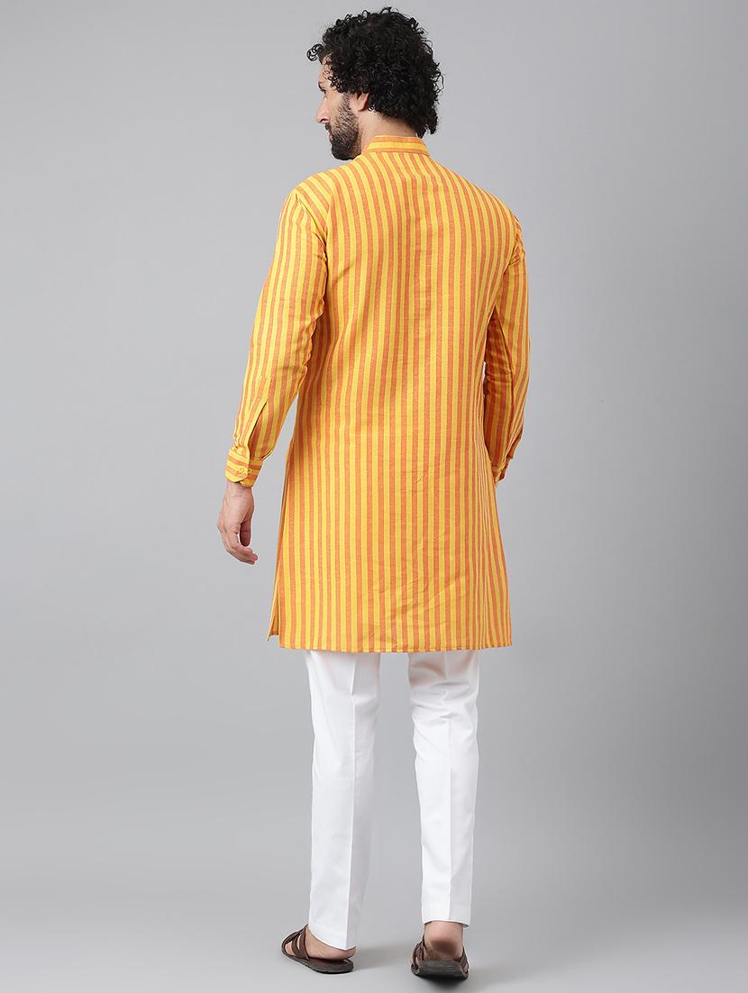 orange & yellow striped kurta pyjama set - 20757265 - Standard Image - 4