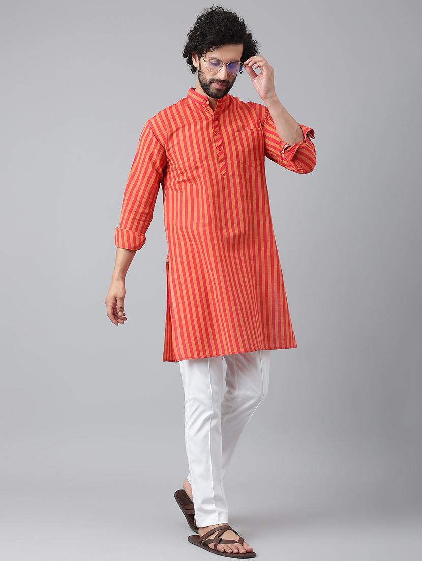 red & orange striped kurta pyjama set - 20757269 -  Standard Image - 1
