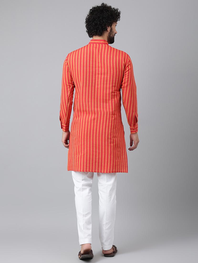 red & orange striped kurta pyjama set - 20757269 - Standard Image - 4