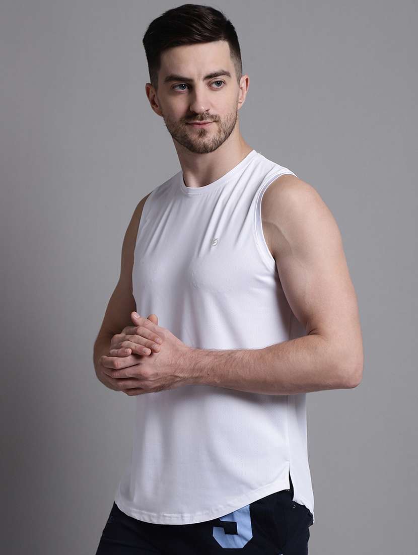 white sleeveless plain t-shirt - 20757356 - Standard Image - 1
